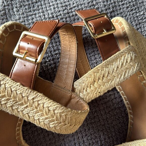 Steve Madden Raffia Espadrille‎ Wedge Sandals Natural Tan Buckle Strap Size 9 - Picture 11 of 12